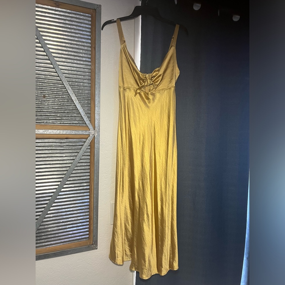 Silky tie front midi dress